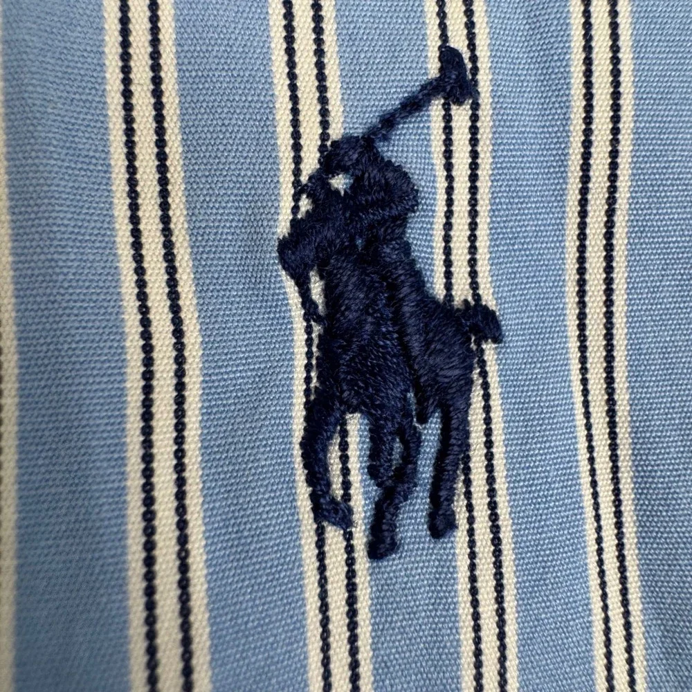 Ralph Lauren Button Down Mens 17 34/35 Blue White Striped Classic Fit Shirt